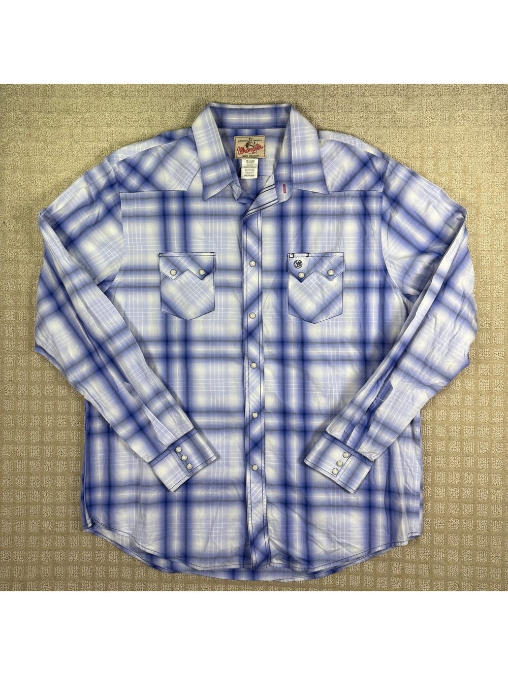 Wrangler Blue Plaid Western Pearl Snap Shirt 2XL
